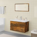 Meuble de salle de bain - vidaxl - ch�ne fum� - bois ding�nierie - 80x395x45 cm - miroir inclus - vasque ...