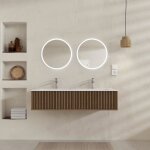 Meuble salle de bains yuki 120 - 2 tiroirs d�cor ch�ne et noir - vasque blanche - miroirs led 50
