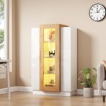 Meuble salon vitrine 74x40x120cm 3 portes transparentes led biblioth�que �tag�res + tiroir verre vitrine ...