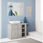 Meuble simple vasque - 2 portes + 3 niches - l 92 x p47 x h 90cm - effet chne pin clair