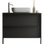 Meuble simple vasque l 92cm - 2 tiroirs - coloris chêne noir - steel Meuble simple vasque l 92cm - 2 tiroirs - coloris chêne noir - steel