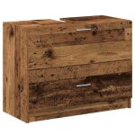Meuble sous lavabo en bois r�cup�r� - vidaxl - 78x37x59 cm - rustique - autonome - 2 tiroirs - bois massif ...