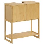Meuble sous lavabo homcom salle de bain en bambou et mdf meuble sous vasque 2 portes et 1 tagre - 70l ...