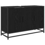 Meuble sous lavabo moderne - vidaxl - ch�ne noir - 90x33x60 cm - bois ding�nierie - pieds en acier - ...
