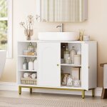 Meuble sous lavabo meuble de rangement pour salle de bain vier avec tagre ouverte et 2 portestagre ...