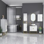 Meuble sous lavabo meuble de salle de bain en bois placard double porte pieds en acier dor� 60 x 30 x ...