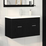 Meuble sous lavabo de salle de bain avec �vier int�gr� en bois d ing�nierie ch�ne noir