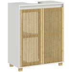 Meuble sous lavabo salle de bain - homcom - placard  portes  lattes en bambou - 60 x 30 x 75 cm - effet ...