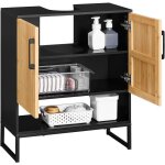 Meuble sous lavabo - sobuy - bzr202 - sch - bambou et métal - compact - noir & naturel Meuble sous lavabo - sobuy - bzr202 - sch - bambou et métal - compact - noir & naturel