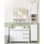 Meuble sous lavabo meuble sous vasque salle de bain 2 portes 3 tiroirs rangement spacieux autoportan ...