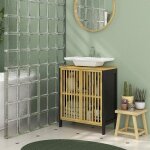 Meuble sous vasque 2 portes 60 x 30 x 70 cm mdf et bambou �tag�re r�glable