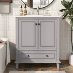 Meuble sous vasque 76x46x87cm r�sistant � lhumidit� et � leau avec vasquevasque en c�ramique int�gr�e ...