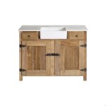 Meuble sous vasque en bois recycl� et marbre lizon