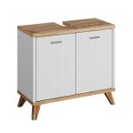 Meuble sous - vasque colima 60 x 28 x 54 cm ? ch�ne avec blanc ? meuble de salle de bain sur pied avec ...