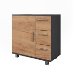 Meuble sous vasque ilias 60. 2x60. 8cm avec porte et 3 tiroirs anthracite / chne dor vicco