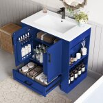 Meuble sous vasque meuble salle de bain 76x46x78. 5cm vasque céramique double porte bleu Meuble sous vasque meuble salle de bain 76x46x78. 5cm vasque céramique double porte bleu