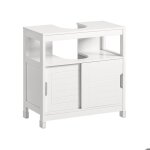 Meuble sous vasque salle de bain blanc moderne bois portes coulissantes