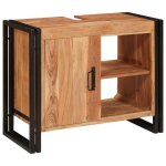 Meuble sous - vasque salle de bain - vidaxl - bois dacacia massif - fer - 71x33x58 cm - marron - 1 porte ...