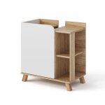 Meuble vasque simple karen 60x65cm avec porte et compartiments ouverts sonoma / blanc blanc vicco