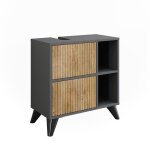 Meuble sous vasque simple leano 60x62cm avec 2 tiroirs anthracite / ch�ne de montagne vicco