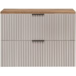 Meuble de salle de bain suspendu sous vasque avec plan flow ? cachemire / chne ? 80 cm