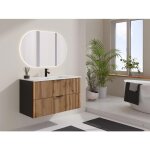 Meuble sous vasque suspendu stri� - naturel clair et noir - 100 cm - madela