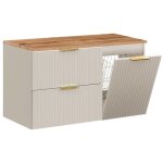 Meuble suspendu sous vasque adel cachemire 100 cm avec panier � linge et plan ch�ne