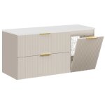 Meuble suspendu sous vasque adel cachemire 120 cm avec panier � linge et plan blanc