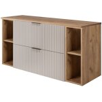 Meuble de salle de bain suspendu sous vasque avec 2 �tag�res extensions et plan flow ? cachemire / ch�ne ...