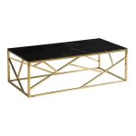 Table basse rectangle design avec plateau effet marbre en verre et inox - noir et doré - l 120 x p 60 ... Table basse rectangle design avec plateau effet marbre en verre et inox - noir et doré - l 120 x p 60 ...