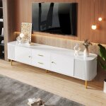 Meuble tv bas blanc avec tiroirs de rangement meuble tele pour salon avec portes en verre arqupoignes ...