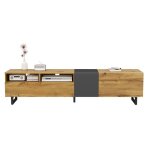 Meuble t�l� moderne style colorblock - contraste de mati�res (bois r�tro / m�tal) - 3 portes et 2 cases ...