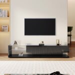 Meuble télé noir 170x36x38 cm - étagères en verre - meuble télé bas - éclairage led réglable - meuble ... Meuble télé noir 170x36x38 cm - étagères en verre - meuble télé bas - éclairage led réglable - meuble ...