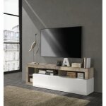 Meuble tv 1 porte - finition blanc laqu et effet bois vintage - l 184 x p 42 x h 56 cm - maestro