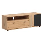 Meuble tv � 1 porte et tiroir avec d�cor lamellescoloris ch�ne artisan / noir - longueur 1355 x profondeur ...