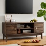 Meuble tv 110cm style mid - century noyer - rangement pour tv 32 - 45 - console multimdia salon&chambre ...