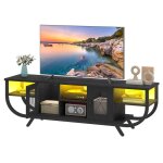 Meuble tv 140 cm avec �clairage led et �tag�res ouvertes balconera - convient aux t�l�viseurs jusqu� ...