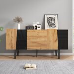Meuble tv 140x40x70 cm avec espace de rangement pour t�l�viseur 60 pouces buffet bas avec pieds en bois ...