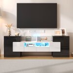 Meuble tv 145�30�51 cm blanc laqu� et b�ton ? avec rangements et �clairage led