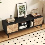 Meuble tv 150 cm design contrasté noir bois avec un espace de rangement polyvalent - commode tv en bois ... Meuble tv 150 cm design contrasté noir bois avec un espace de rangement polyvalent - commode tv en bois ...