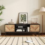 Meuble tv 150 x 38 x 55 cm - design contrast� noir et bois avec espace de rangement polyvalent banc tv ...