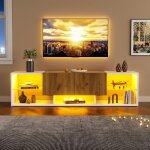 Meuble tv 160 cm - �tag�res en verre et led - console t�l�vision - 3 niveaux - 2 tiroirs pour salon - ...