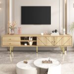 Meuble tv 160 cm avec pieds dor�s 2 tiroirs et 2 porte darmoire au design unique meuble de salon pour ...