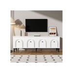 Lemonbest meuble tv blanc salon moderne 160 cm meuble tv bas lgant 4 portes charnires  fermeture ...
