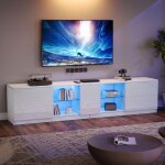 Meuble tv 160x40x50 commode laqu�e brillante avec �clairage led pour t�l�viseur 65 adapt� au salon et ...