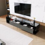 Meuble tv 170�36�38 cm laqu� noir avec tiroirs et �tag�res en verre ? style moderne