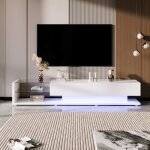 Meuble tv 1703638cm blanc brillant meuble bas lumires led orientables tagres en verre design moderne ...