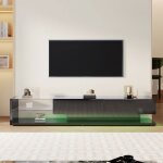 Meuble tv 1703638cm noir brillant meuble bas lumires led orientables tagres en verre design moderne ...