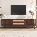 Meuble tv - 170 cm - finition noyer - tiroirs en rotin - portes en bois - style campagne