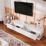 Meuble tv 170x38x36 cm blanc laqu� avec rangements et �clairage led r�glable